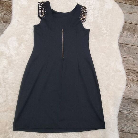 Aramodu Black Mini Sheath Dress with Shoulder Studs, Size Brazil 42 - US 8 - Picture 8 of 10